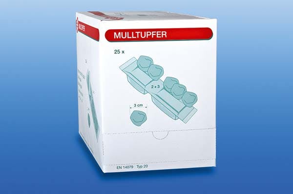 Noba-Mulltupfer - Ausführung 2+3 Tupfer in 25 Peelpacks, Ø 3cm, pflaumengroß, steril Produktbild