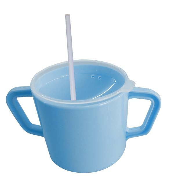Trinkbecher mit 2 Henkeln mit Tee- und Strohhalmaufsatz - Pastellblau, 200 ml Produktbild