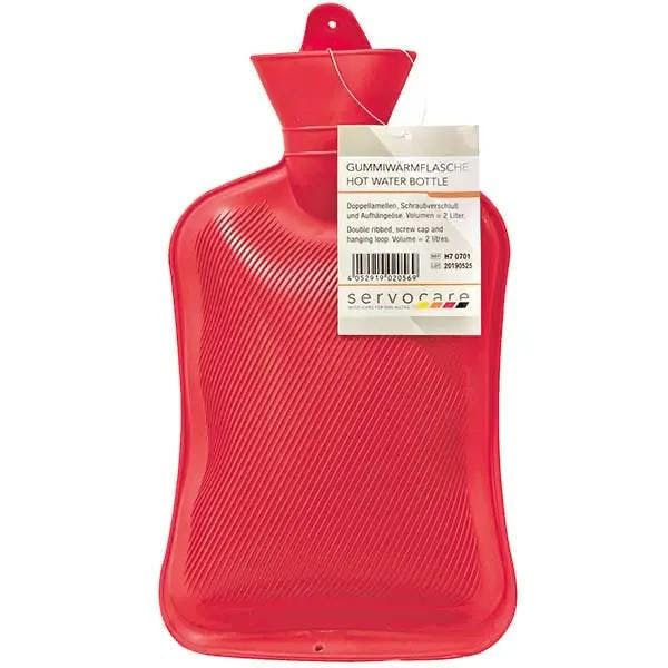 Gummi-Wärmflasche - Fassungsvermögen 2 Liter, Leuchtendes Rot mit kräftigen Doppellamellen Produktbild