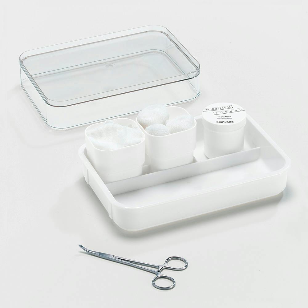 mevithos Mundpflege-Tablett - Mit Stapeldeckel, 2 Bechern und Schraubdose für Pflegelösung Produktbild