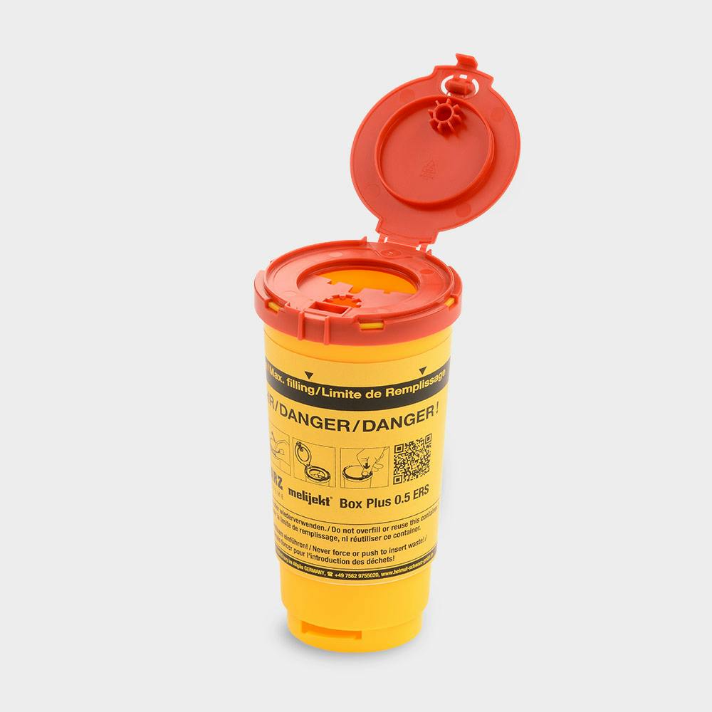 melijekt Box Plus - Kanülen-Entsorgungsbox, 500 ml, Maße: 89 mm Ø Deckel x 162 mm hoch Produktbild Web Groß Detailbild 2 L
