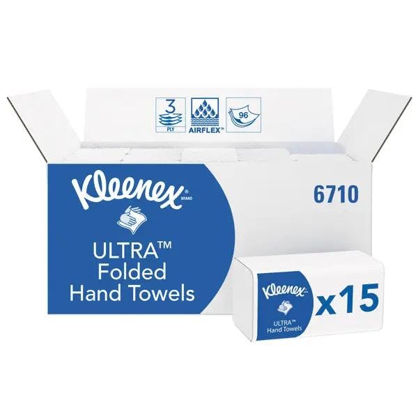 Kleenex Ultra Falthandtücher 3-lagig - hautschonend, hohe Saugfähigkeit, 15 Pack á 96 Stk. Produktbild Web Groß Detailbild 1 L