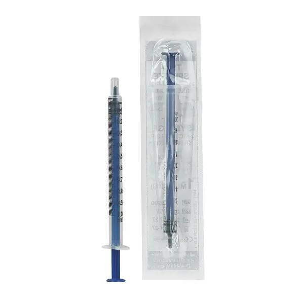 Tuberkulinspritzen 1 ml - Mit blauem Kolben, latexfreiem Dorn und schwarzer Graduierung Produktbild