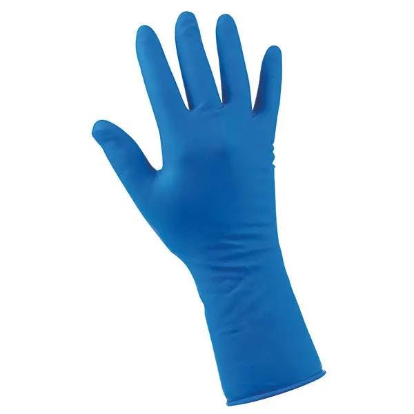 Soft-Hand Hi-Risk - Untersuchungshandschuhe für Laborzwecke in blauer Farbe aus Latex Produktbild Web Groß Detailbild 1 L