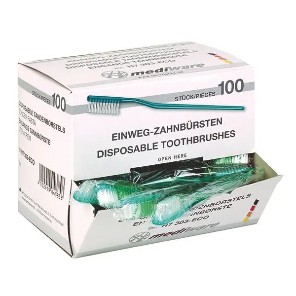 Einmal-Zahnbürsten mit oder ohne Zahnpulver - Einzeln hygienisch eingesiegelt Produktbild