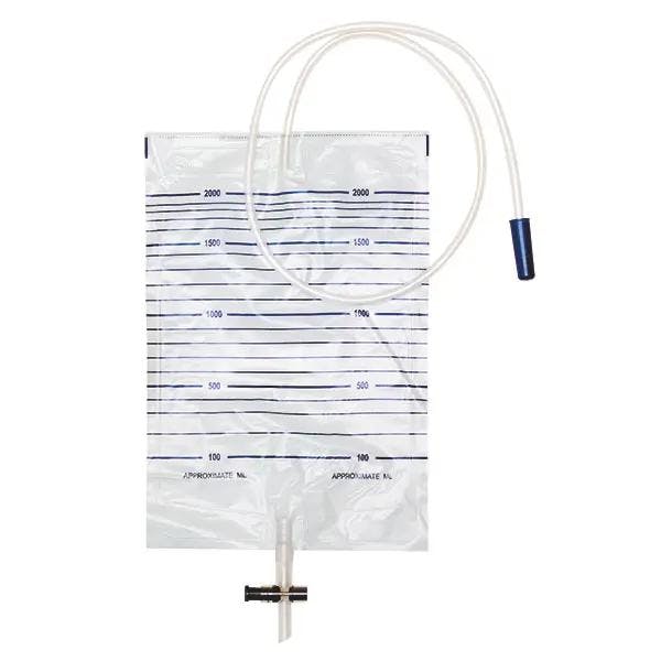 Urinbeutel 2 Liter, steril - T-Tab-Abflusshahn 6 mm-Ø - Mit Rücklaufsperre - Schlauch 90cm Produktbild