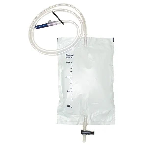 Urinbeutel 2 Liter, steril, mit Punktionskammer - T-Tab-Abflusshahn 10 mm-Ø Produktbild