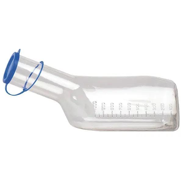 Urinflasche für Männer, eckig - sterilisierbar - Mit blauem Deckel - Volumen 1 Liter Produktbild