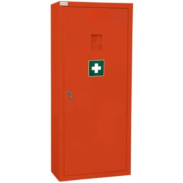 Sanitätsschrank Short - Stahlblech, Sicherheitsschloß und Erste-Hilfe-Emblem auf der Tür Produktbild Web Groß Detailbild 1 L