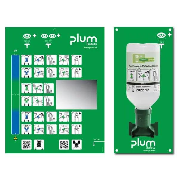 Plum Augenspülung Wandstation mit 1 Flasche - Mit Wandhalterung & beiliegendem Piktogramm Produktbild