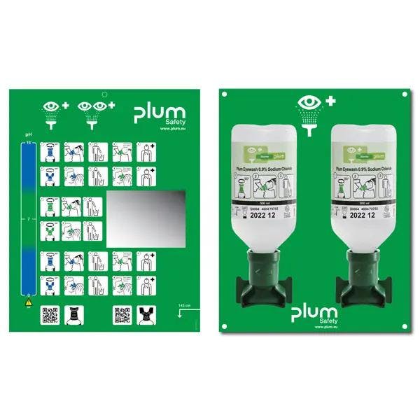 Plum Augenspülung Wandstation mit zwei Flaschen - Mit Spiegel und integriertem Piktogramm Produktbild