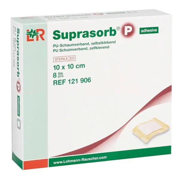 Suprasorb P, 8 Stück - Steriler PU-Schaumverband, Bakterien- und flüssigkeitsabweisend Produktbild