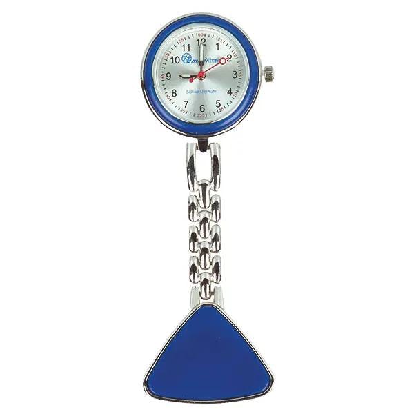 Schwesternuhr mit stabilem Clip und Sekundenanzeiger in einer Metalldose Produktbild