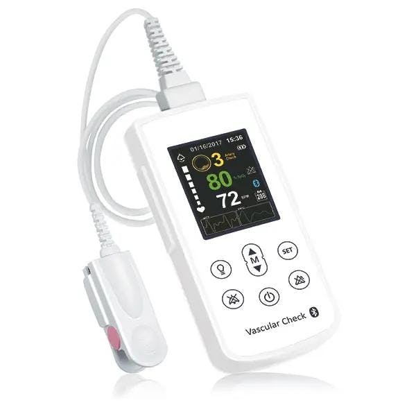 Vascular-Check Pulsoximeter - Anzeige von Sauerstoffsättigung, Puls und Phlethysmogramm Produktbild