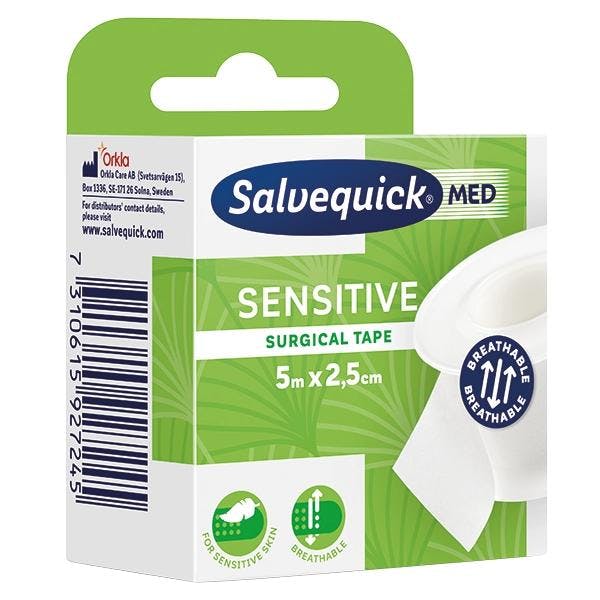 Salvequick Sensitive Surgical Tape - Sensitives, atmungsaktives Rollenpflaster 5m x 2,5 cm Produktbild Web Groß Detailbild 1 L