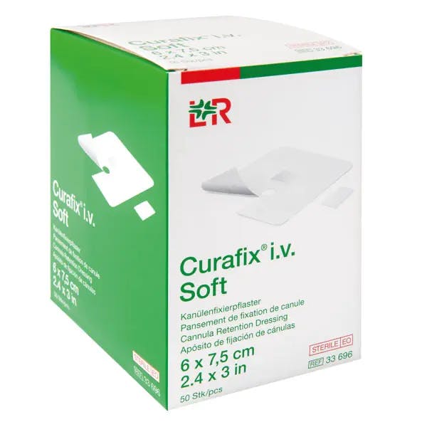 Curafix i.v. Soft Kanülenfixierung - Steril, 6 x 7,5cm, Latexfrei aus reinem Vliesstoff Produktbild