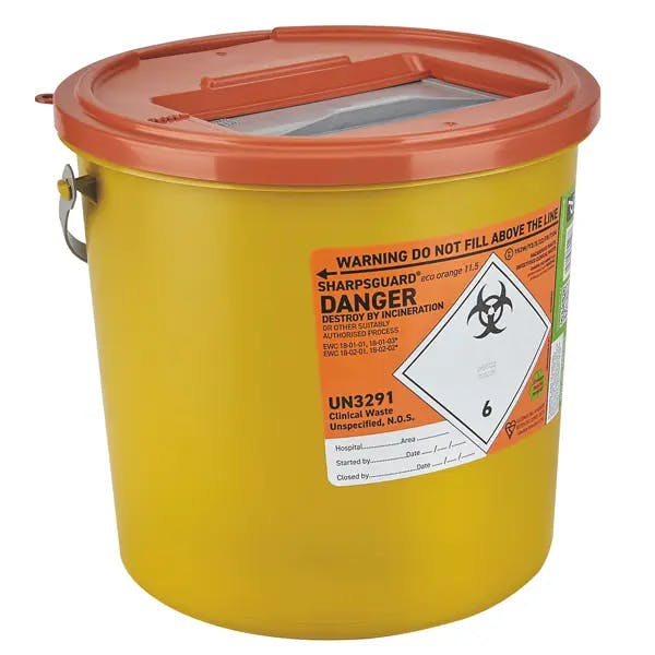 Sharpsguard Abfallcontainer rund für die Entsorgung von scharfen und spitzen Abfällen Produktbild Web Groß Detailbild 1 L