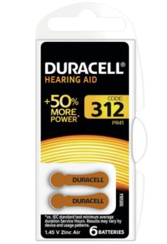 DURACELL Hörgerätebatterien, DA312, 1,4 V - 6 Stück Produktbild