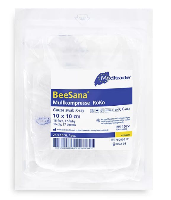 BeeSana Mullkompressen 16-fach mit eingewebtem Röntgenkontrastfaden - Doppelt steril Produktbild