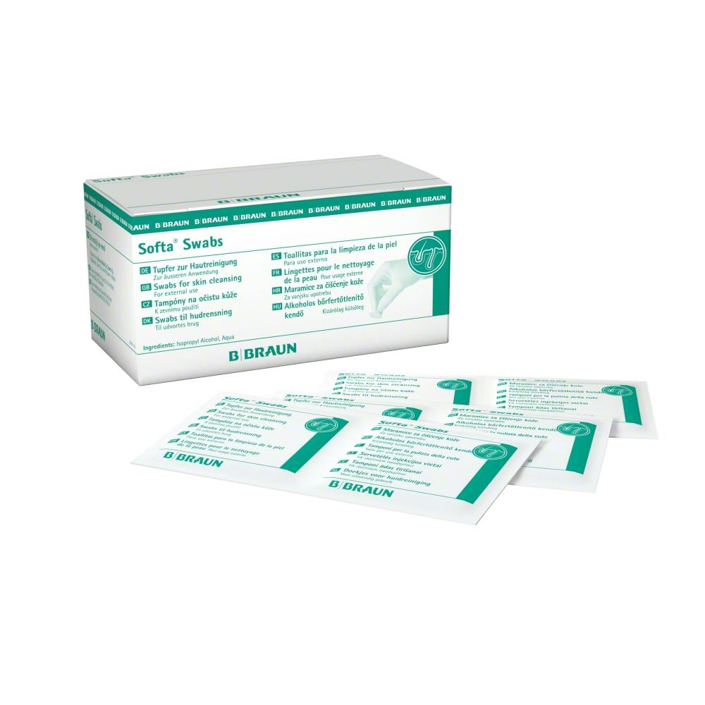 Softa Swab Alcohol Pads mit 70 % Isopropylalkohol getränkt - Tupfergröße 65 x 30 mm Produktbild