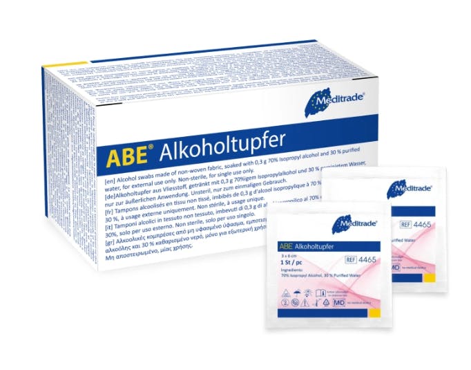 ABE Alkoholtupfer - Gebrauchsfertig getränkt mit 70 % Isopropylalkohol Produktbild
