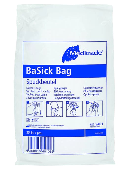 BaSickBag - Spuckbeutel zur Einmalverwendung bei Übelkeit, Volumen 1500 ml, 25 Stück Produktbild
