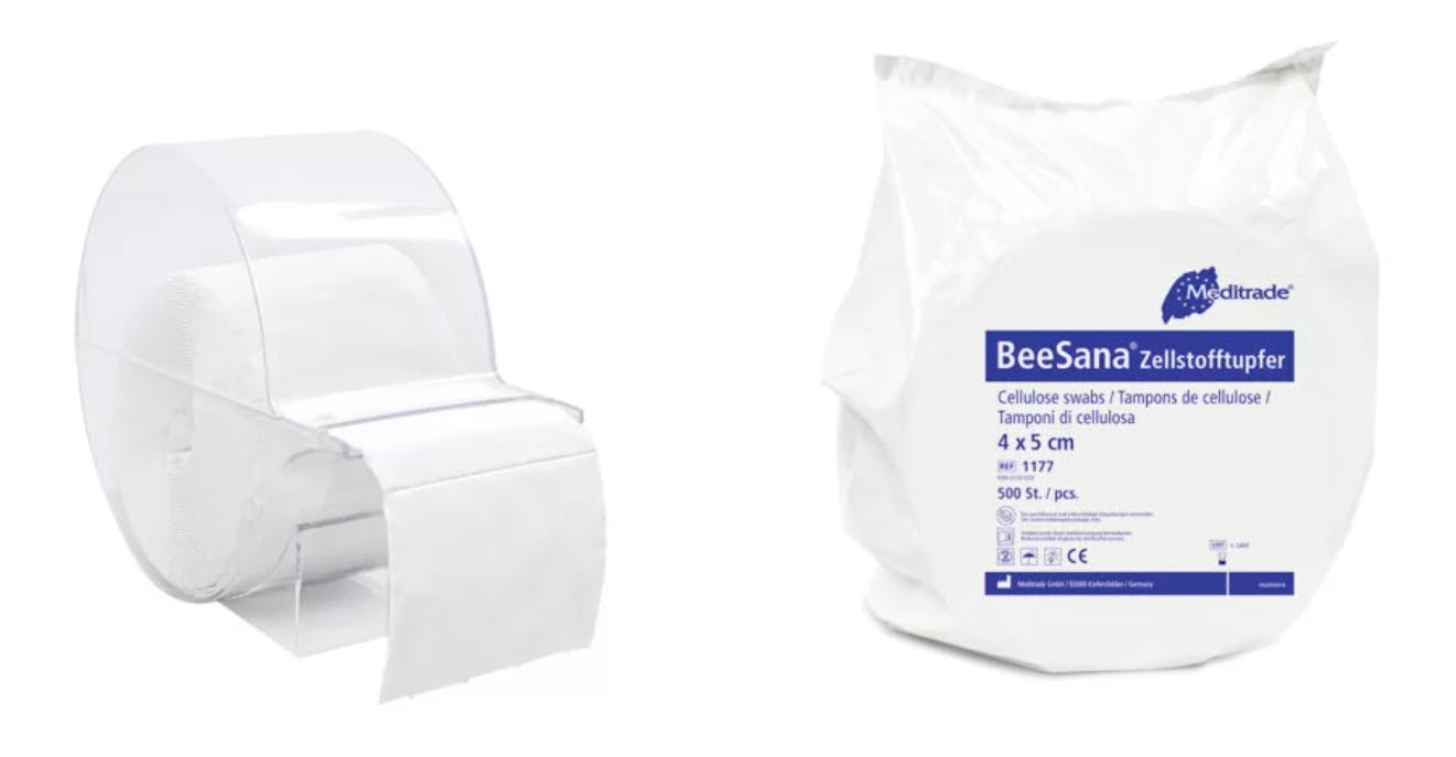 BeeSana Zellstofftupfer - Unsteril, 4 x 5 cm, 2 Rollen á 500 Stück (Ohne Spender-Box) Produktbild