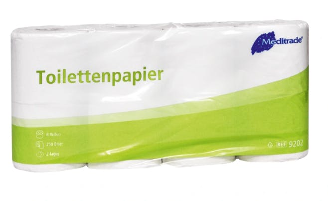 Toilettenpapier - 2-lagig, 250 Blatt, 8 Rollen, hochweiß, Zellstoff Produktbild