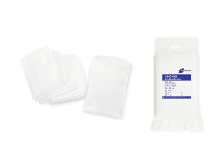 BeeSana Waschhandschuhe Molton - Softer Einmalhandschuh, weiß, 50 Stück Produktbild