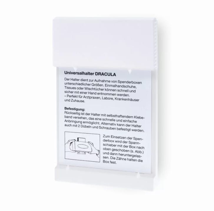 Universalhalter Dracula - Wandhalterung für Spenderboxen, mit federndem Spannschieber Produktbild