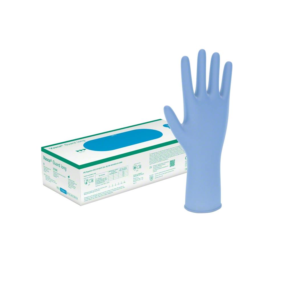 VascoGuard Long Nitril Blau - Untersuchungshandschuhe, Extra Lang, puderfrei/unsteril Produktbild
