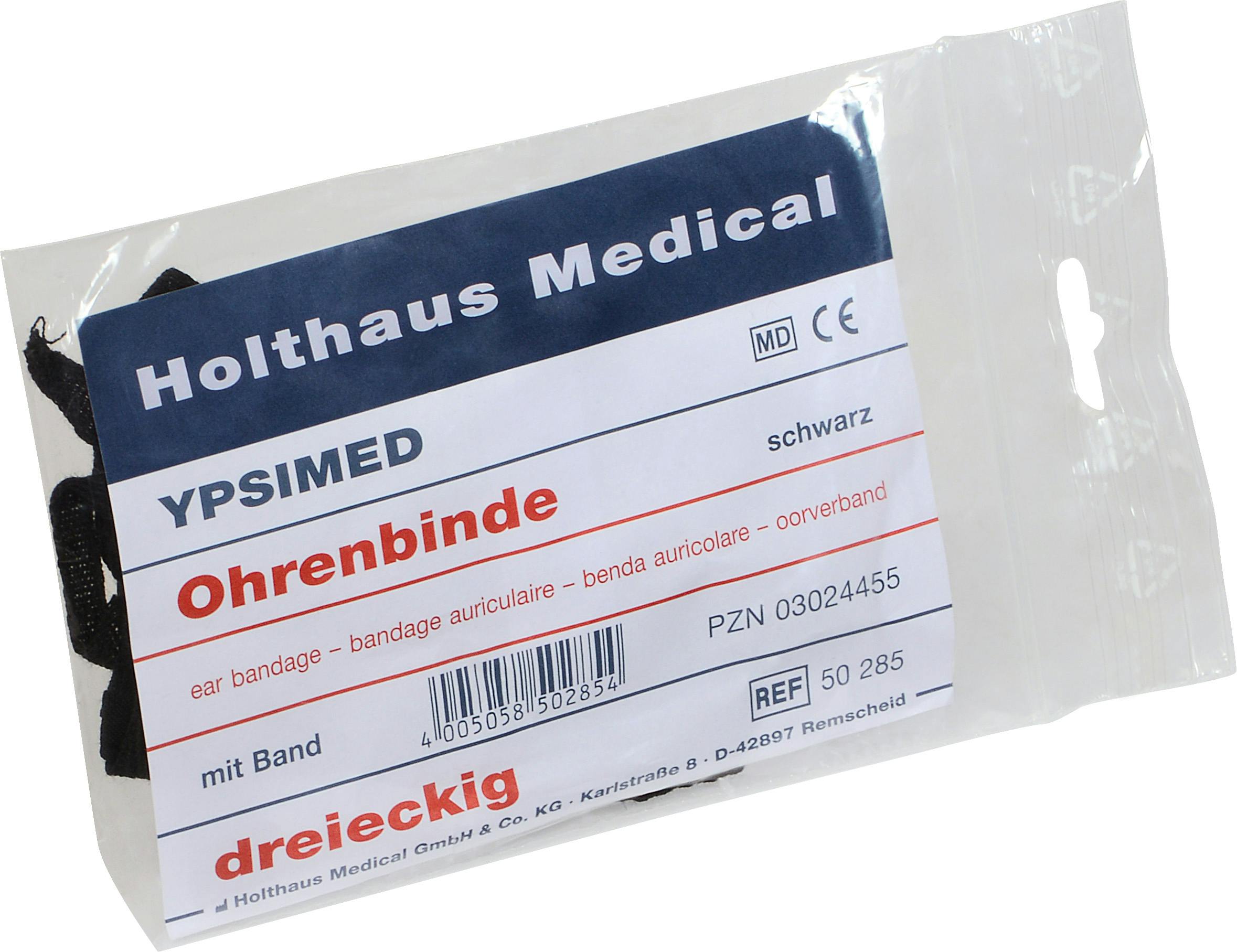 YPSIMED Ohrenbinde schwarz - dreieckig, 11 x 13 cm, Ohrschutz nach Verletzungen/OPs Produktbild
