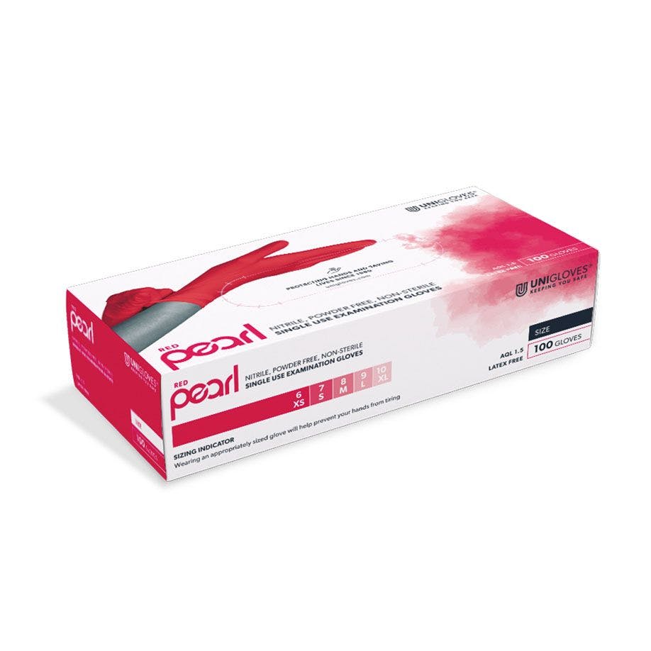 Nitrilhandschuhe RED PEARL - unsterile puderfreie Untersuchungshandschuhe, rot Produktbild Web Groß Detailbild 1 L