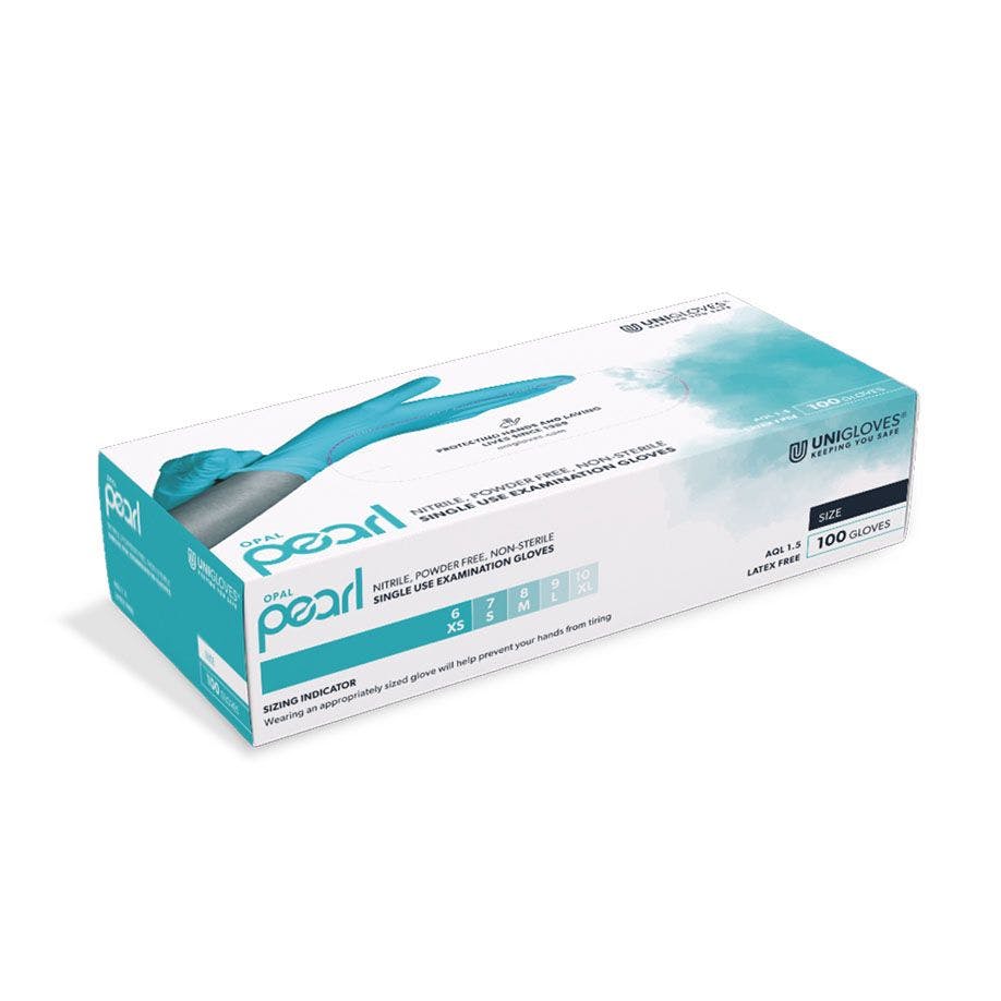 Nitrilhandschuhe OPAL PEARL - unsterile puderfreie Untersuchungshandschuhe, hellblau Produktbild Web Groß Detailbild 1 L