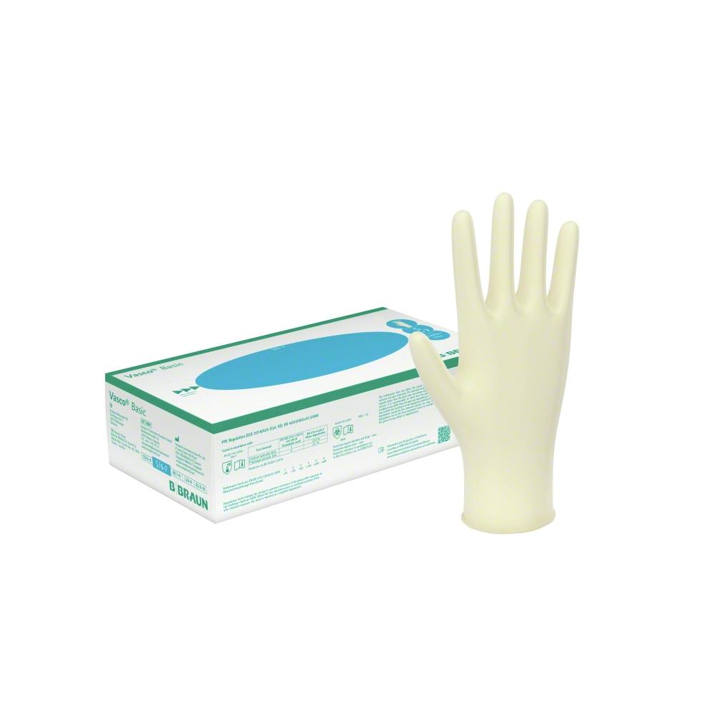 Vasco Basic Latex-Untersuchungshandschuhe - Puderfrei, Naturweiß, mit Rollrand, 100 Stück Produktbild