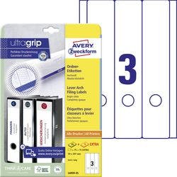 AVERY Zweckform ultragrip Ordneretiketten Selbstklebend L6059-25 S DIN A4 Weiß 5,9 x 29,7 cm 30 Blatt à 4 Etiketten Produktbild