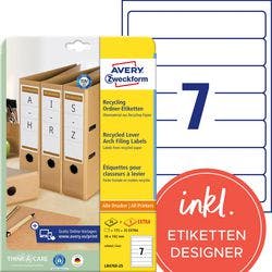 AVERY Zweckform ultragrip Ordneretiketten LR4760-25 Selbsthaftend DIN A4 Naturweiß 38 x 192 mm Recycled 30 Blatt à 7 Etiketten Produktbild