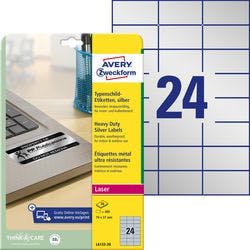 AVERY Zweckform Typenschildetiketten L6133-20 Selbsthaftend DIN A4 Silber 70 x 37 mm 20 Blatt à 24 Etiketten Produktbild
