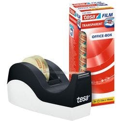 tesa Klebebandabroller tesafilm Easy Cut Orca Schwarz, Weiß 19 mm (B) x 33 m (L) PP (Polypropylen), Stahl + 8 Rollen tesa Klebefilm Office Box Produktbild