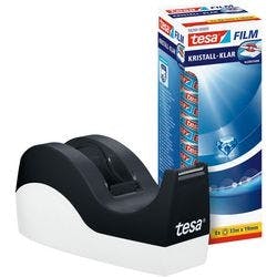 tesa Klebebandabroller tesafilm Easy Cut Orca Schwarz, Weiß 19 mm (B) x 33 m (L) PS (Polystyrol), Stahl + 8 Rollen tesa Klebefilm Kristall-Klar Produktbild