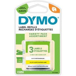 Dymo LT S0721790 / 91240 Authentic LetraTag Schriftband Selbstklebend Gelb, Silber, Weiß 12 mm x 4m Pack 3 Produktbild