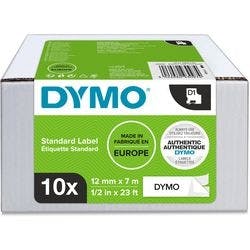 Dymo D1 S0720530 / 45013 Authentic Schriftband Selbstklebend Schwarzer Druck auf Weiß 12 mm x 7m 10 Stück Produktbild