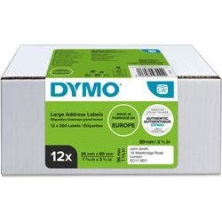 DYMO LW Adressetiketten Authentisch 99012 2093093 Selbsthaftend Schwarz auf Weiß 89 x 36 mm 12 Rollen à 260 Etiketten Produktbild