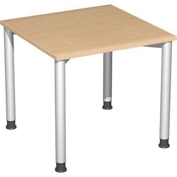 4 Fuß Flex Schreibtisch höhenverstellbar, 800x800x680-800, Buche/Silber Produktbild
