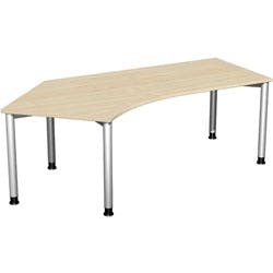 4 Fuß Flex Schreibtisch 135° links höhenverstellbar, 2166x1130x680-800, Ahorn/Silber Produktbild