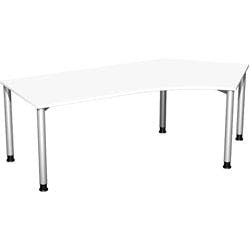 4 Fuß Flex Schreibtisch 135° rechts höhenverstellbar, 2166x1130x680-800, Weiß/Silber Produktbild