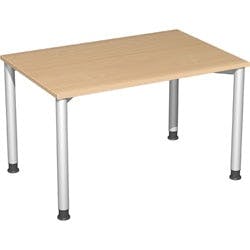 4 Fuß Flex Schreibtisch höhenverstellbar, 1200x800x680-800, Buche/Silber Produktbild Print Hauptbild L