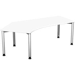 4 Fuß Flex Schreibtisch 135° links höhenverstellbar, 2166x1130x680-800, Weiß/Silber Produktbild