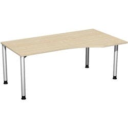 4 Fuß Flex PC-Schreibtisch rechts höhenverstellbar, 1800x1000x680-800, Ahorn/Silber Produktbild
