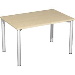 4 Fuß Flex Schreibtisch feste Höhe, 1200x800x720, Ahorn/Silber Produktbild